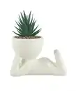 Bild 1 von Kunstsukkulente im Figurentopf, weiß/grün