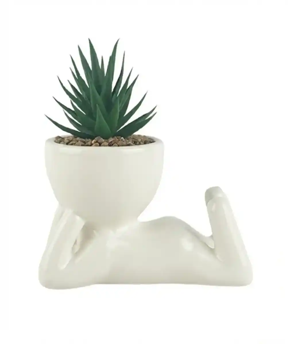Bild 1 von Kunstsukkulente im Figurentopf, weiß/grün
