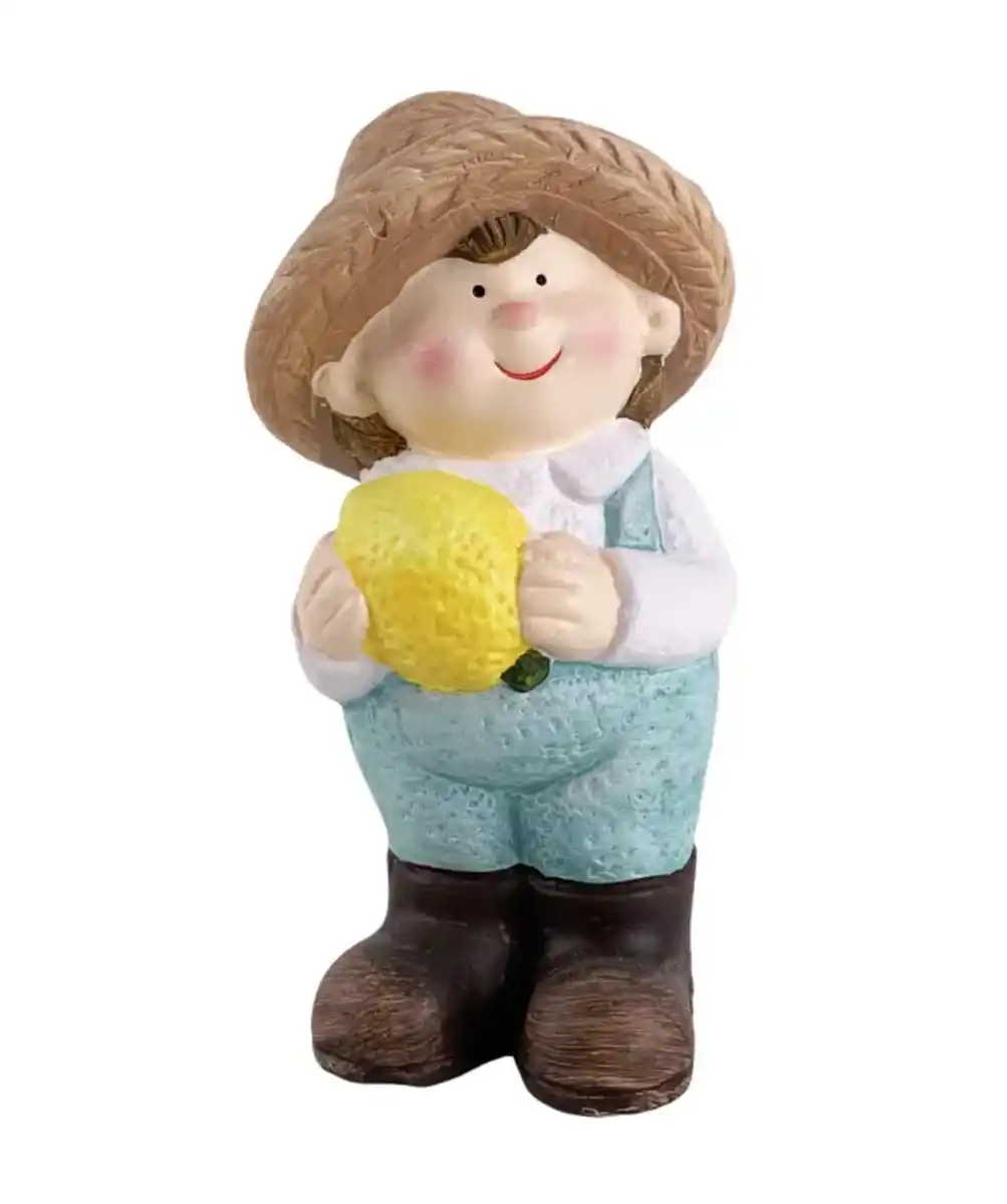 Bild 1 von Gartenfigur Kind mit Obst, hellblau