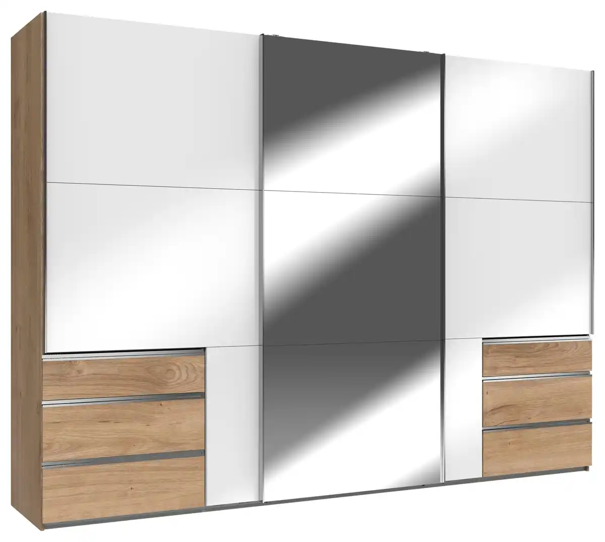 Bild 1 von Schwebetürenschrank Level 36D ca. 300 cm Weiß/Eiche Dekor, Eichefarben, Weiß Hochglanz