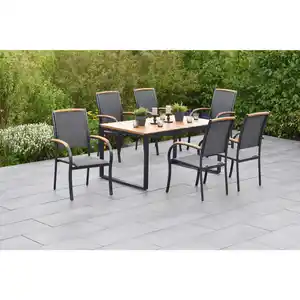 Gardenson Gartentischgruppe Siena, Graphit, Grau, Holz, Metall, Textil, Akazie, Hartholz, rechteckig, U-Form, FSC 100%, Gartenmöbel, Gartenmöbel-Sets