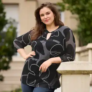 Damen-Langarmshirt mit Stehkragen, große Größen