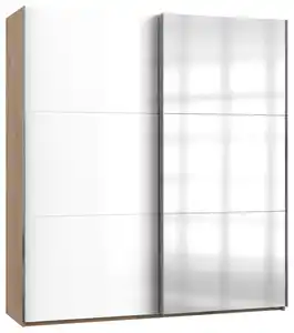 Schwebetürenschrank Level 36D ca. 200x216x65 cm Weiß, Eichefarben, Weiß Hochglanz