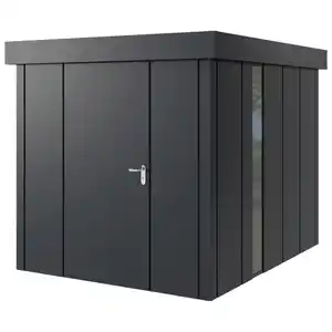 Gerätehaus, Anthrazit, Metall, 229x220x277 cm, innenseitige Entriegelungsmöglichkeit, wartungsfrei, Dachvorsprung, ohne Boden, Türe mit Gasdruckfeder, umfangreiche Grundausstattung, integrierter W
