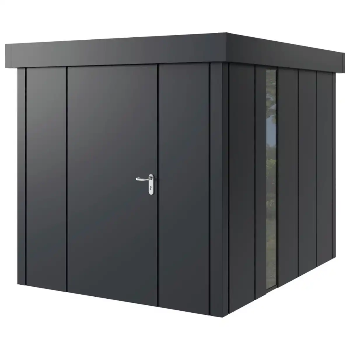 Bild 1 von Gerätehaus, Anthrazit, Metall, 229x220x277 cm, innenseitige Entriegelungsmöglichkeit, wartungsfrei, Dachvorsprung, ohne Boden, Türe mit Gasdruckfeder, umfangreiche Grundausstattung, integrierter W