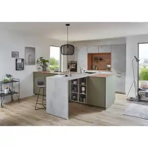 Nobilia Einbauküche 357/371, Grau, Eiche, Olivgrün, Metall, 1 Schublade(n),6 Schublade(n) Schubladen, nur wie online abgebildet bestellbar, 310 cm, Made in Germany, Anti-Fingerprint, Einbauküchen