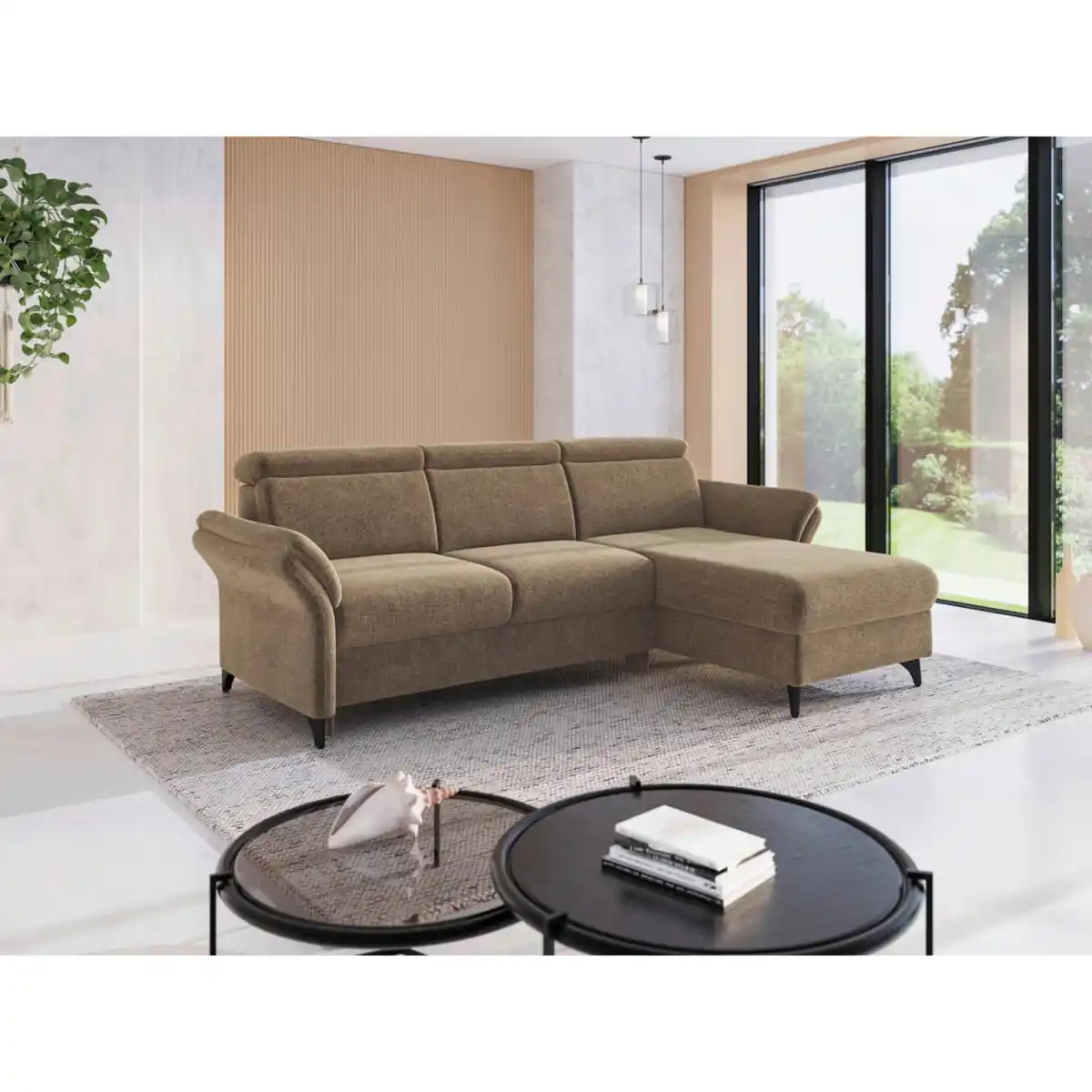 Bild 1 von Sit & More Ecksofa Glendale E, Hellbraun, Textil, 4,5-Sitzer, Ottomane rechts, L-Form, 253x166 cm, Goldenes M, Oeko-Tex® Standard 100, Made in Europe, DGM-Klimapakt, Rücken echt, Armteil links, rec