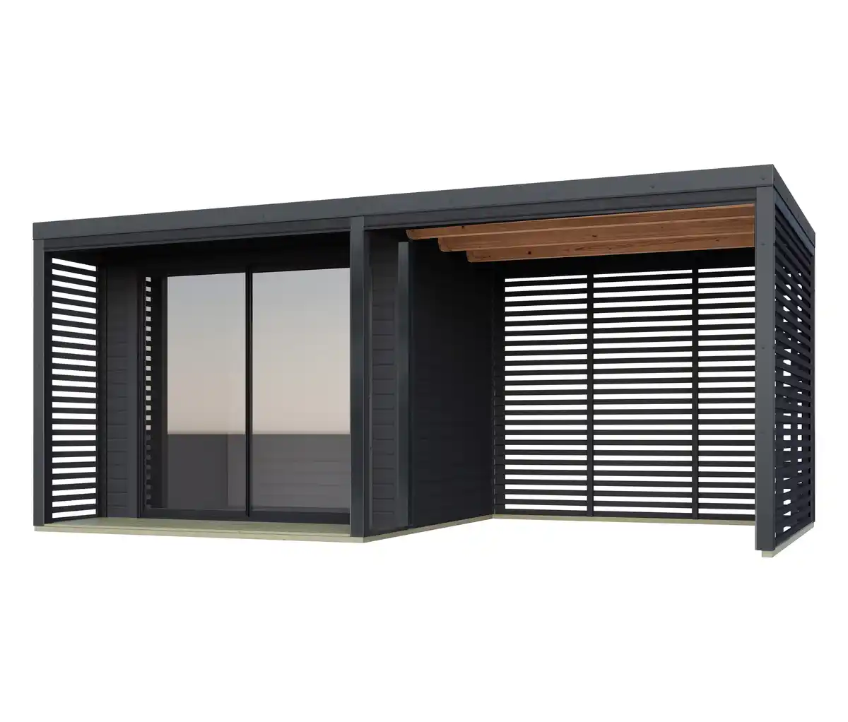 Bild 1 von Karibu Modernes Gartenhaus »Horus Set« mit 2,5-m-Anbaudach und Dacheindeckung, 38 mm