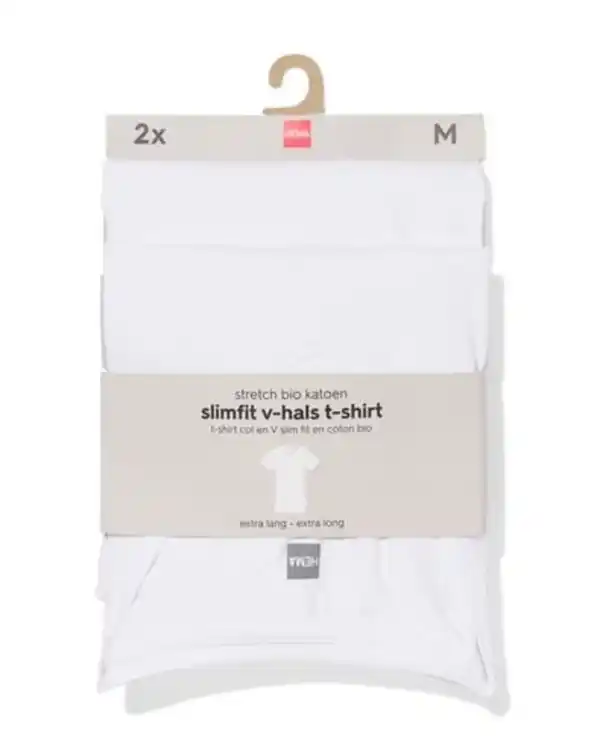 Bild 3 von Herren-T-Shirts, Slim Fit, V-Ausschnitt, extra lang – 2 Stück weiß