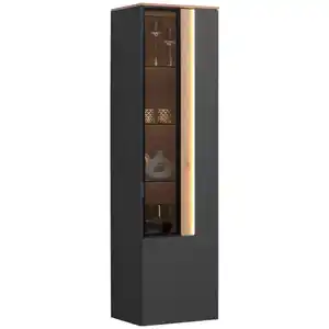 Dieter Knoll Hängevitrine, Anthrazit, Eiche, Glas, furniert, 3 Fächer, 45x165x36 cm, Beimöbel erhältlich, in verschiedenen Holzdekoren erhältlich, Wohnzimmer, Wohnwände, Vitrinenschränke