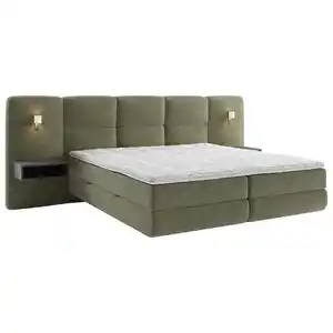 Esposa Boxspringbett, Grün, Textil, H3, Höhe ca. 20 cm, F, 200x200 cm, Bettkasten, Matratze, gepolstertes Kopfteil, Topper durchgehend, in verschiedenen Größen erhältlich, Schlafzimmer, Betten,