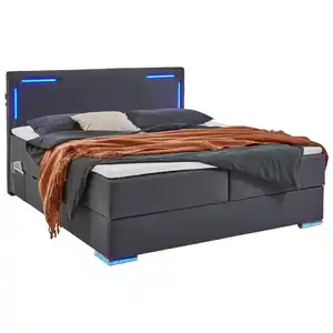 Xora Boxspringbett, Anthrazit, Textil, H3, Höhe ca. 25 cm, 180x200 cm, Reach, Bettkasten, Beleuchtung, Stoffauswahl, in verschiedenen Größen erhältlich, Kinder- & Jugendzimmer, Jugendmöbel, Juge