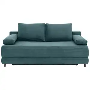 Carryhome Schlafsofa, Petrol, Textil, Birke, massiv, 3-Sitzer, Füllung: Schaumstoff, Silikon,Schaumstoff, Silikon, 196x96x103 cm, Liegefunktion, Schlafen auf Sitzhöhe, Rücken echt, Wohnzimmer, Sof