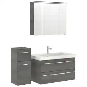 Pelipal Badezimmer Balto, Graphit, Metall, 4-teilig, 7 Fächer, insgesamt: 3 Schublade(n),2 Schublade(n) Schubladen, 122 cm, Made in Germany, hängend, Typenvielfalt, Badezimmer, Badmöbelsets & Badm