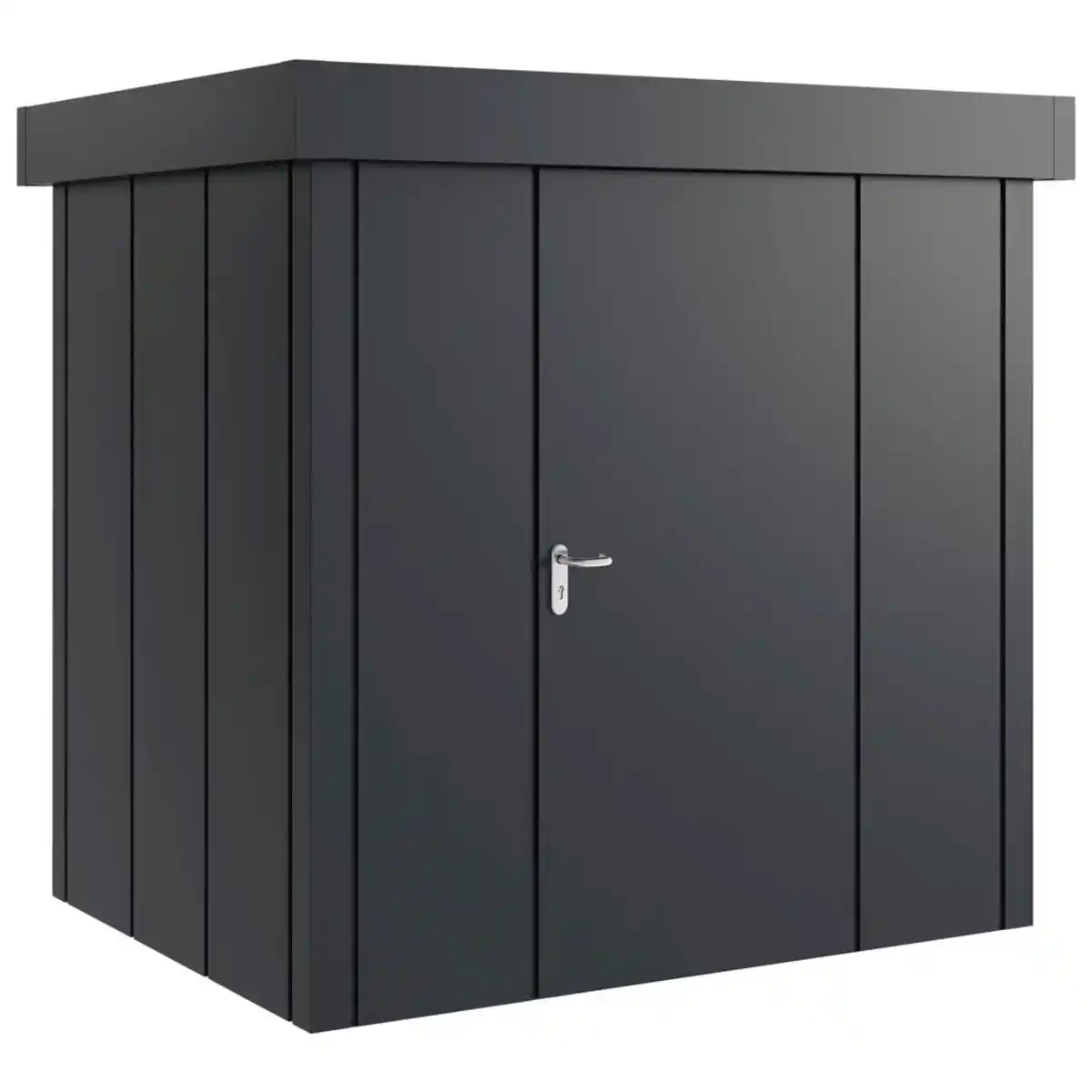 Bild 1 von Gerätehaus, Anthrazit, Metall, 229x220x181 cm, innenseitige Entriegelungsmöglichkeit, wartungsfrei, Dachvorsprung, ohne Boden, Türe mit Gasdruckfeder, umfangreiche Grundausstattung, integrierter W