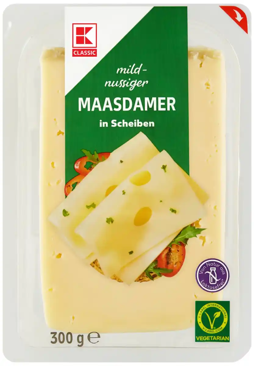 Bild 1 von K-CLASSIC Maasdamer 45 % Fett i. Tr., 300-g-Packg.
