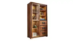 Vitrine mit Glastür Akazie Altholz massiv natur 100 cm - NARVIK