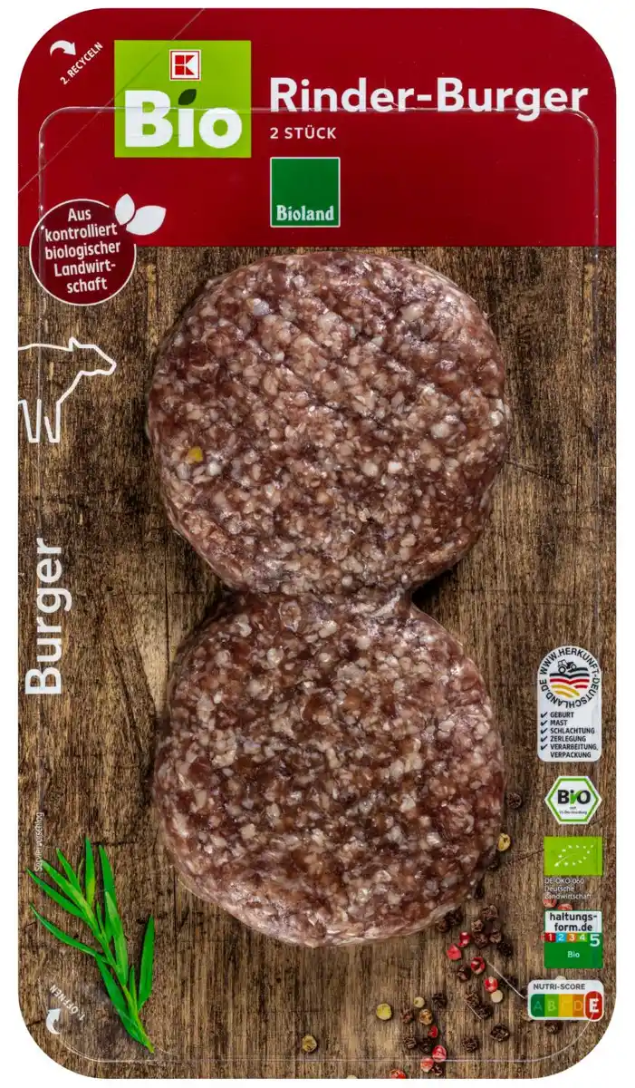 Bild 1 von K-BIO Bioland Rinder-Burger, 2 St. = 260-g-Packg.