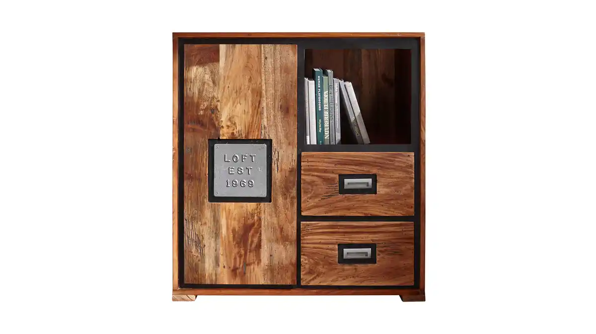 Bild 1 von Highboard 1 Tür 2 Schubladen Akazie Altholz massiv natur 75 cm - NARVIK