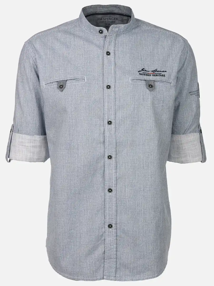 Bild 1 von Herren Freizeithemd mit kleinem Stehkrage Blau