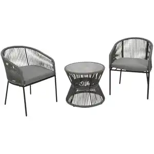 Sitzgruppe 3‑teilig aus Stahl, anthrazit, mit 2 Sesseln und Tisch