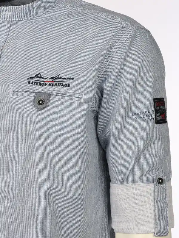 Bild 3 von Herren Freizeithemd mit kleinem Stehkrage Blau