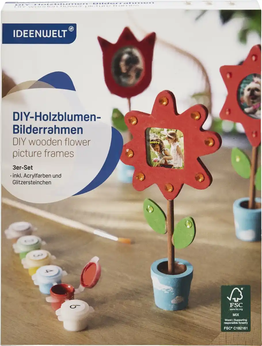 Bild 1 von IDEENWELT 3er Set DIY-Holzblumen-Bilderrahmen