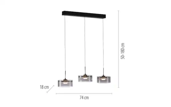 Bild 2 von LED-Pendelleuchte Mondo Karena, schwarz, 3-flammig, inkl. Memoryfunktion