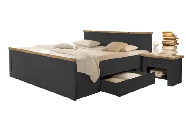 Bild 2 von Pol Power - Bettanlage Locarno, graphit, Artisan Eiche, 180 x 200 cm, mit Nachttischen und Bettschubkästen