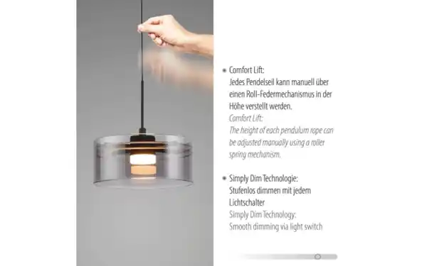 Bild 4 von LED-Pendelleuchte Mondo Karena, schwarz, 3-flammig, inkl. Memoryfunktion