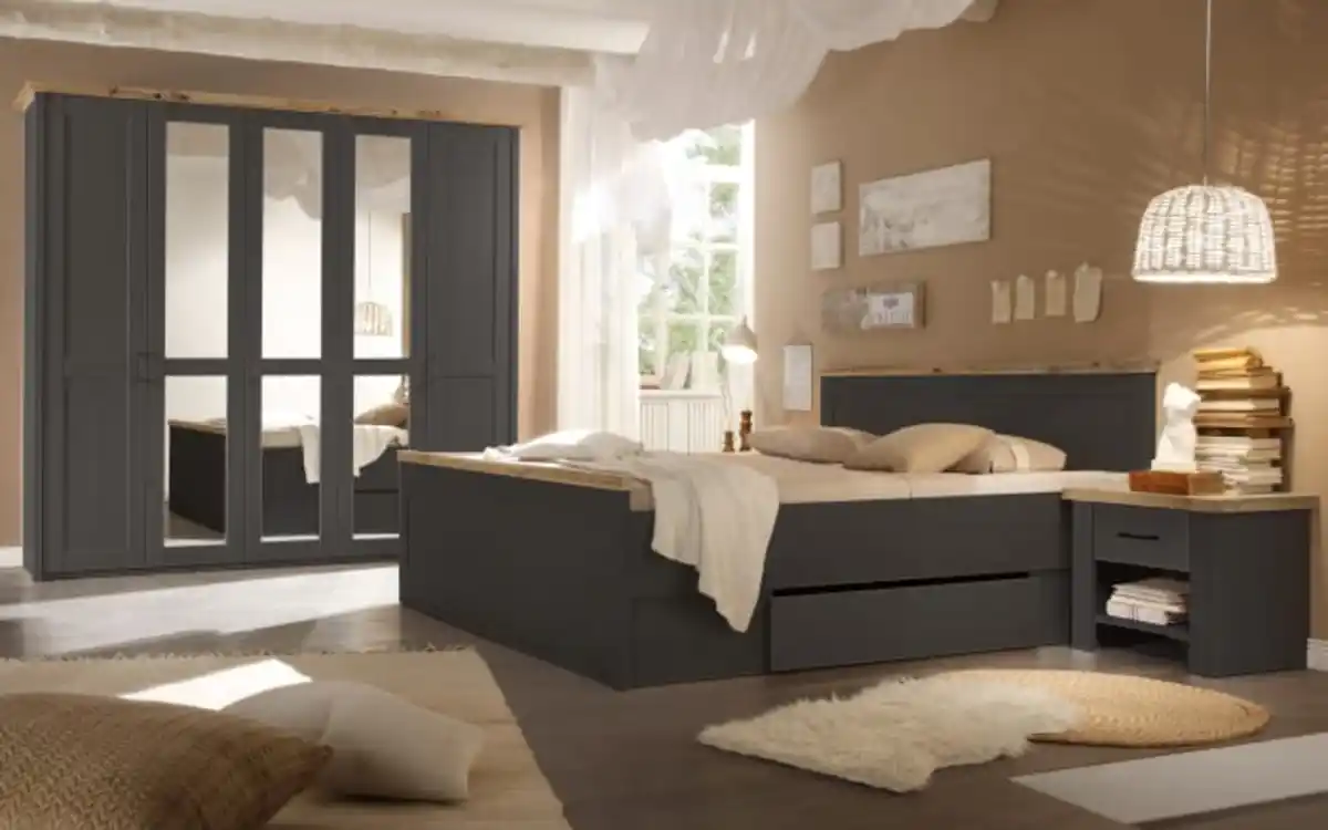 Bild 3 von Pol Power - Bettanlage Locarno, graphit, Artisan Eiche, 180 x 200 cm, mit Nachttischen und Bettschubkästen