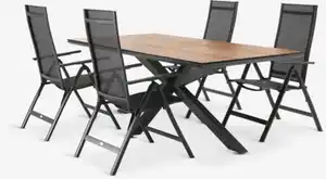 YPNASTED L215 Tisch natur + 4 LOMMA Stühle schwarz