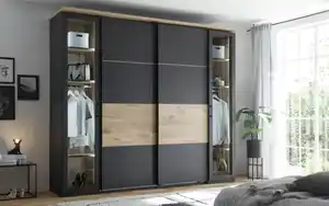 Pol Power - Kleiderschrank Smoothy, anthrazit/Viking Eiche-Nachbildung, 267 x 225 cm