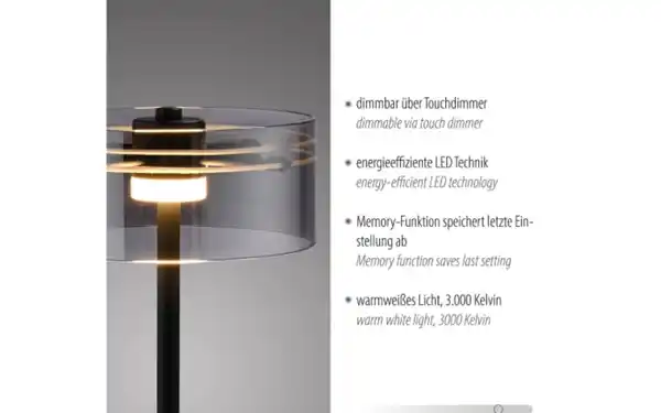 Bild 3 von LED-Tischleuchte Mondo Karena, schwarz, inkl. Dimmfunktion
