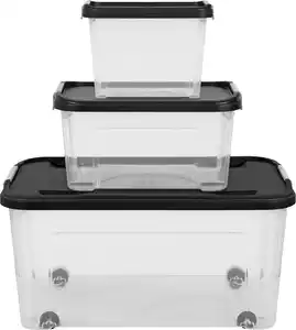 Tontarelli Aufbewahrungsboxen mit Deckel transparent/schwarz 3er Set