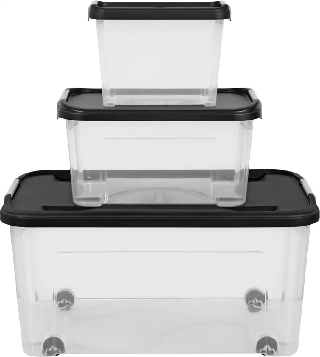 Bild 1 von Tontarelli Aufbewahrungsboxen mit Deckel transparent/schwarz 3er Set