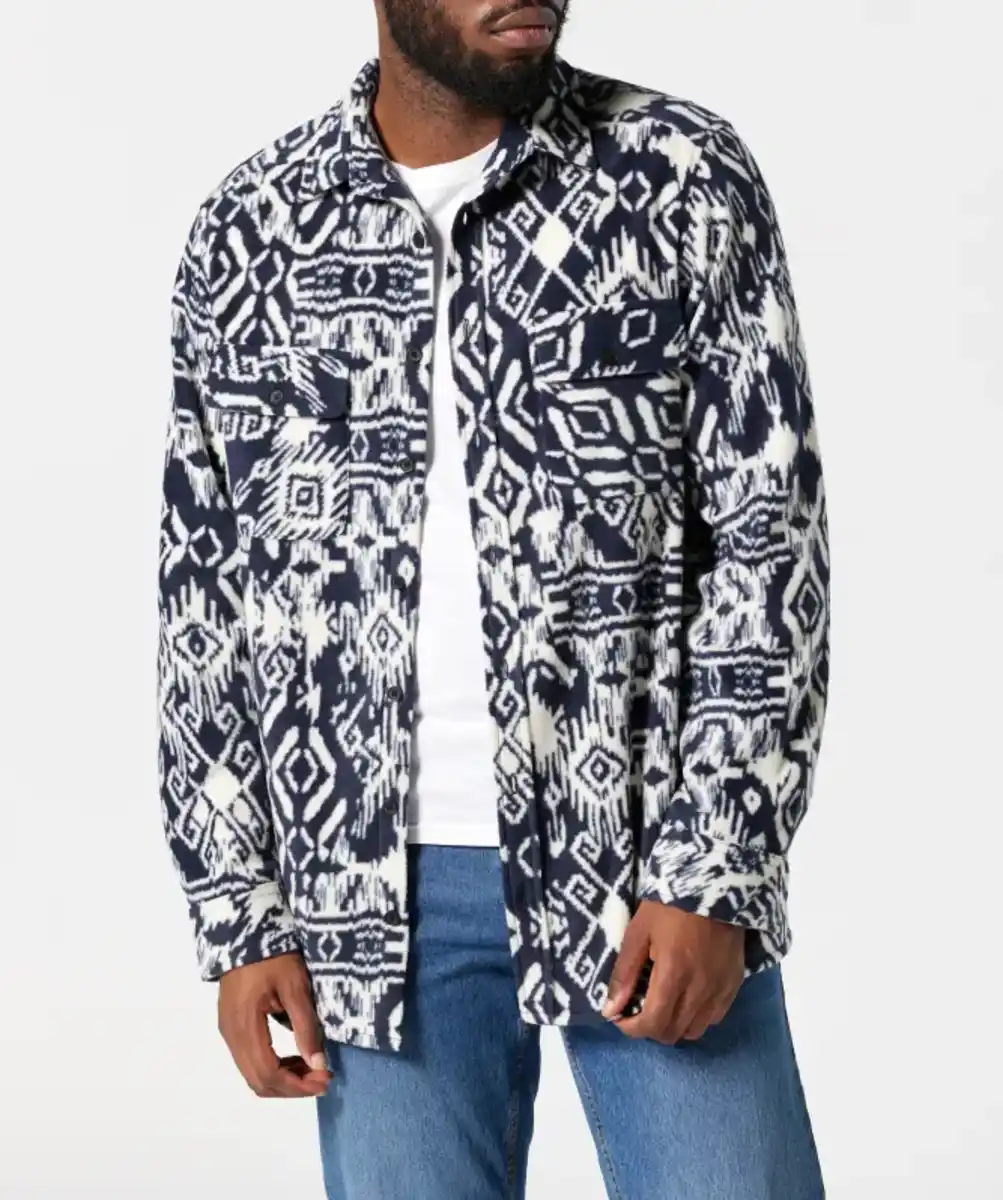 Bild 1 von Fleecehemd mit Kragen, dunkelblau gemustert