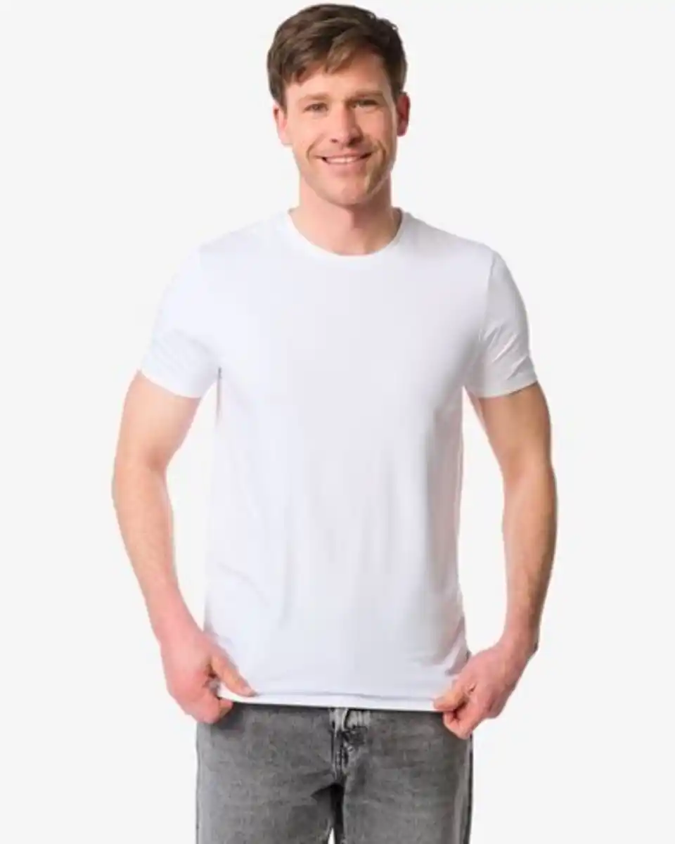 Bild 1 von Herren T-Shirts Slim Fit mit O-Ausschnitt – 2 Stück weiß