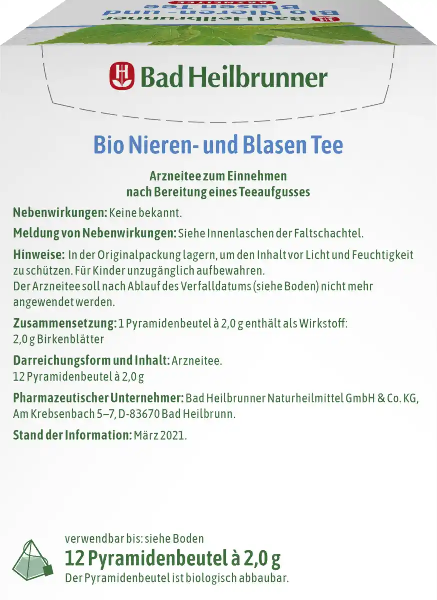 Bild 4 von Bad Heilbrunner Bio Nieren- und Blasen Tee, 24 g