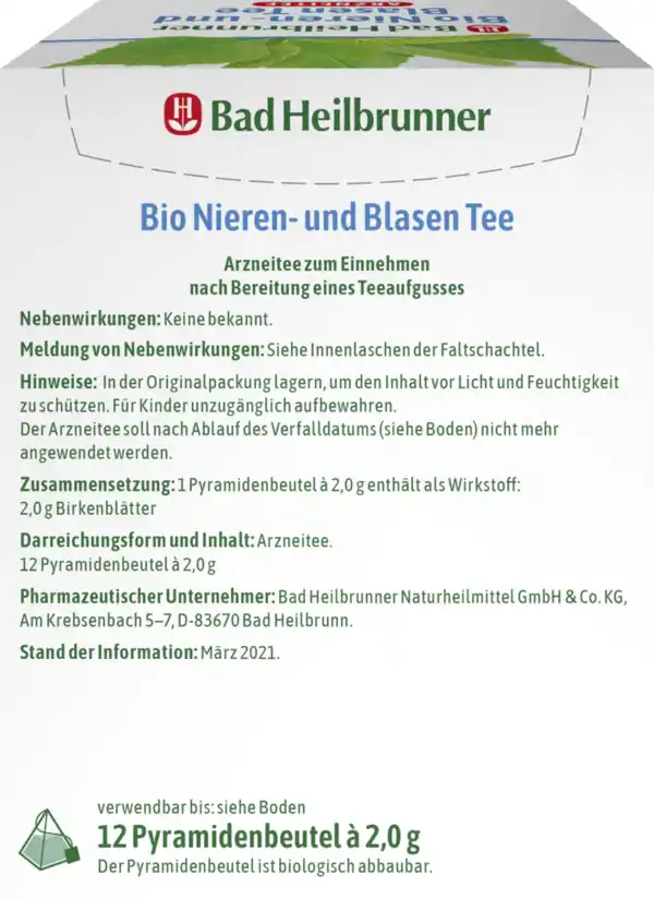 Bild 4 von Bad Heilbrunner Bio Nieren- und Blasen Tee, 24 g