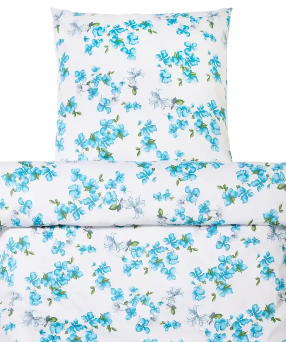 Bild 1 von Satin-Bettwäsche Blumen, blau bedruckt