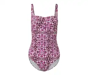 Figurformender Badeanzug, beerefarben-weiß