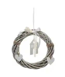 Weidenkranz mit Holzdekoration, grau