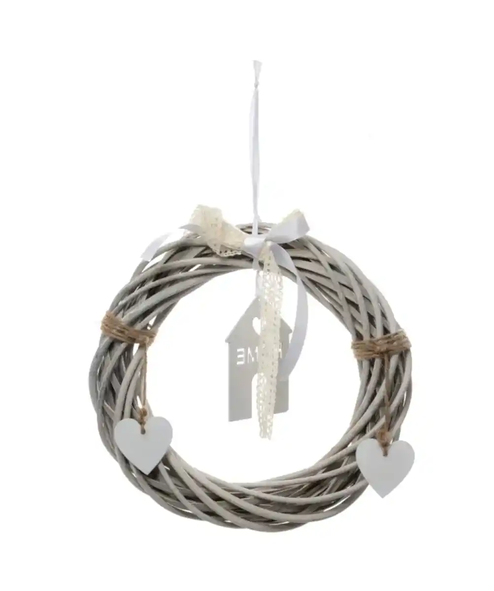 Bild 1 von Weidenkranz mit Holzdekoration, grau