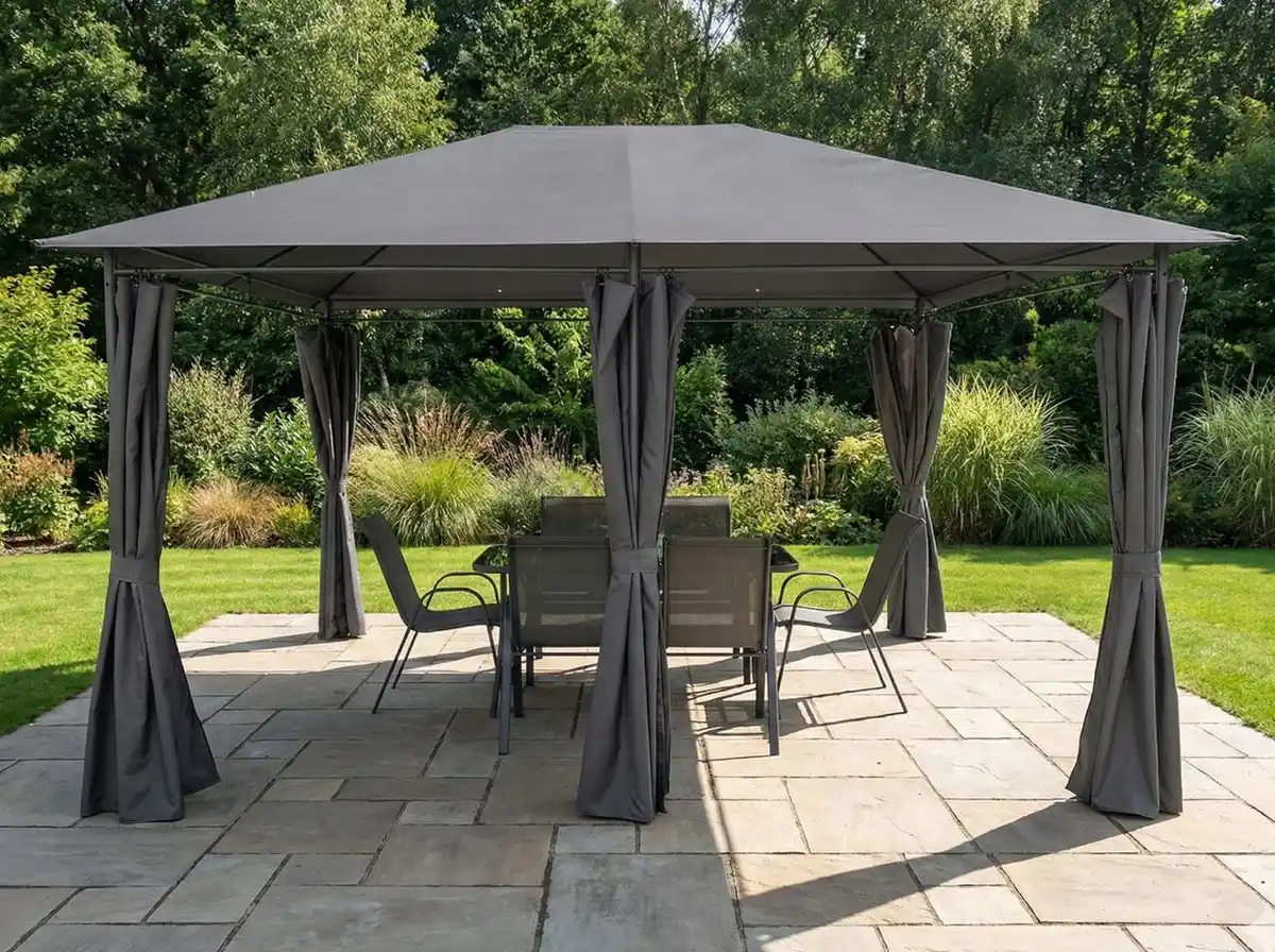 Bild 4 von Pavillon mit Netzseiten und stabilem Metallrahmen, ca. 300 x 400 x 275 cm – Grau