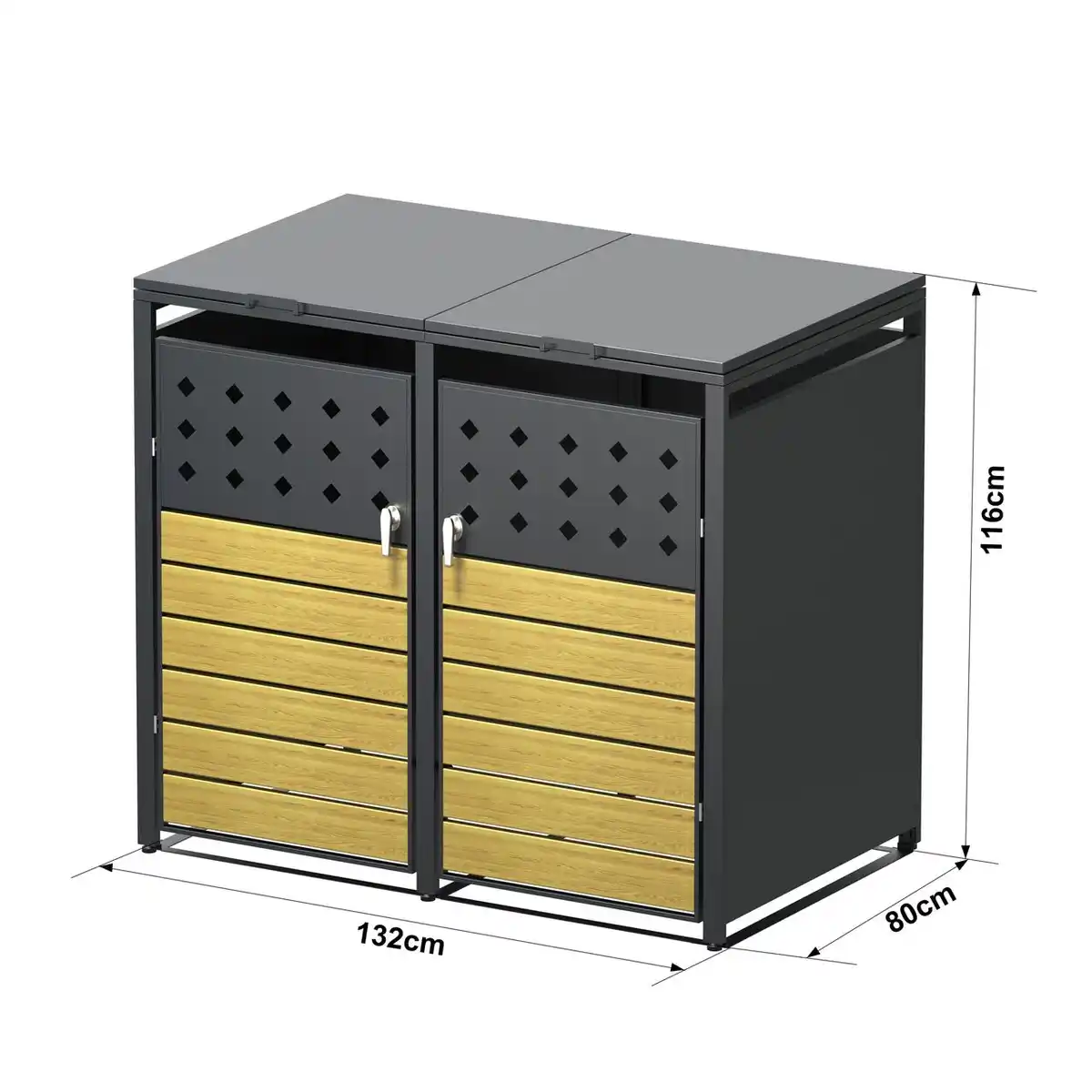 Bild 4 von 2er Mülltonnenverkleidung in Holzoptik, ca. 132 x 80 x 116 cm - Anthrazit