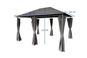 Pavillon mit Netzseiten und stabilem Metallrahmen, ca. 300 x 400 x 275 cm – Grau