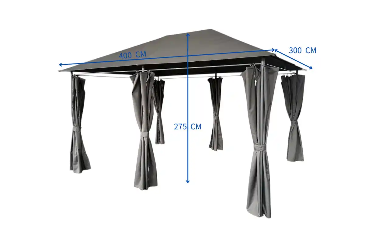 Bild 1 von Pavillon mit Netzseiten und stabilem Metallrahmen, ca. 300 x 400 x 275 cm – Grau