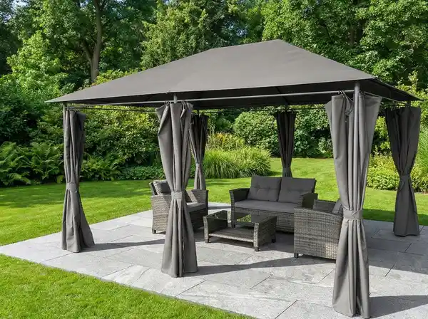 Bild 3 von Pavillon mit Netzseiten und stabilem Metallrahmen, ca. 300 x 400 x 275 cm – Grau