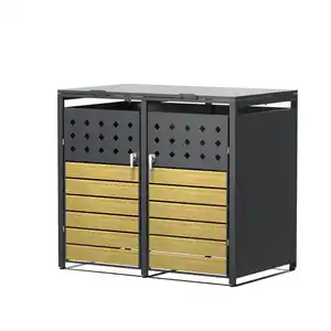 2er Mülltonnenverkleidung in Holzoptik, ca. 132 x 80 x 116 cm - Anthrazit